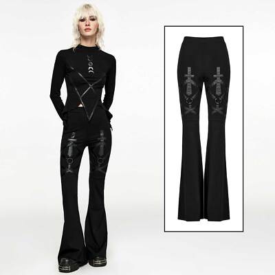 PUNK RAVE Moondance Leggings Schwarz Jersey Stretch Kunstleder-Details  GOTHIC