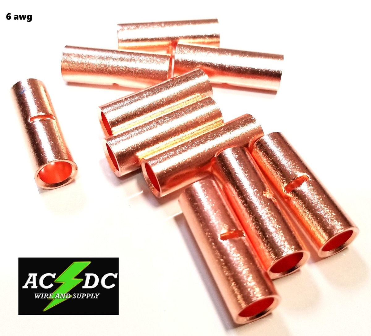 5-Pack Of 6 Gauge Bare Copper Butt Connectors - Non-Insulated Crimp Terminals