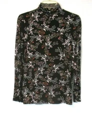 BROOKE SHIELDS Timeless Shirt Mocked Neck XS Floral Stretch A344714 Women CB86i