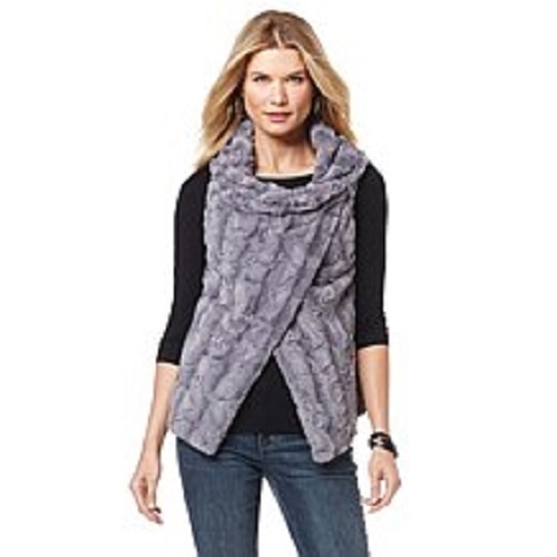 CHI BY CARLOS FALCHI FAUX FUR DRAPED VEST GREY PLUM PURPLE BROWN CHOICE OF SIZES - Picture 5 of 5