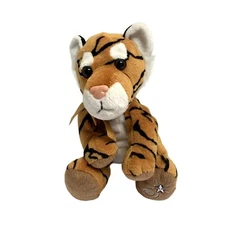 Russ Berrie Shining Stars Plush Stuffed Animal Toy Tiger Cub 7 in Tall Orange Bl