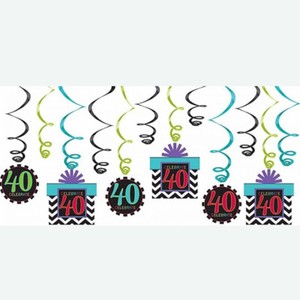 Over The Hill Chevron Stripes 40th Birthday Swirl Decorations