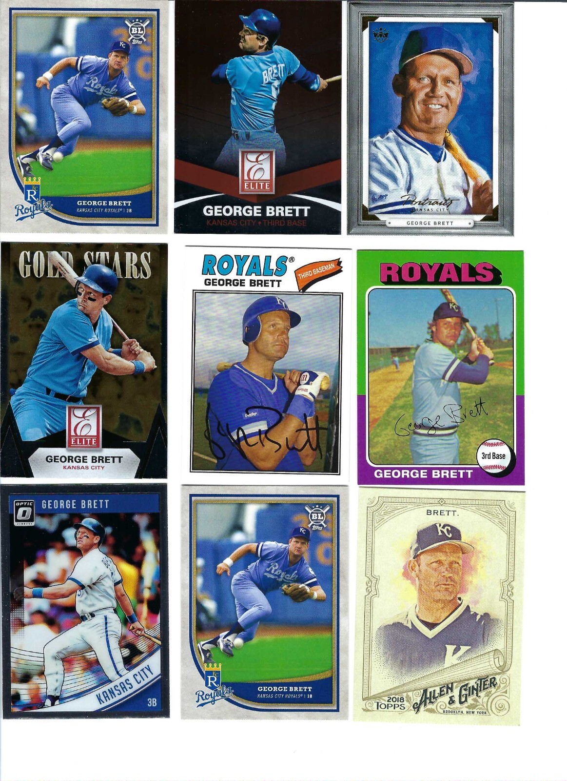 Brett Baseball Card Collection Lot of 9 Cards Kansas City Royals
