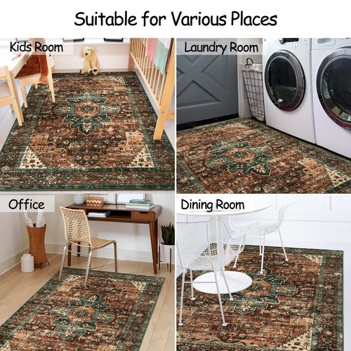 Ultra-Thin Washable Vintage Area Rug Living Room Non-Shed Non Slip Kitchen 4x6 - Picture 4 of 8