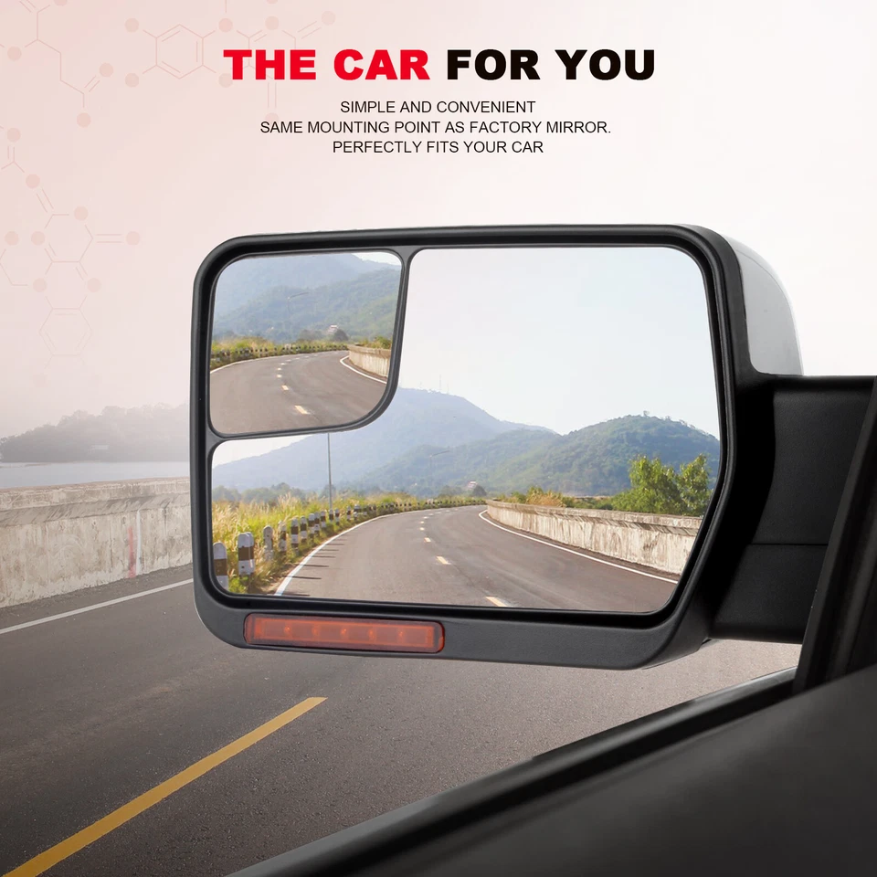 Par de espejos retrovisores de remolque cromados con señal de luz de charco térmico eléctrico para Ford F150 2004-14 Foto 4 de 4