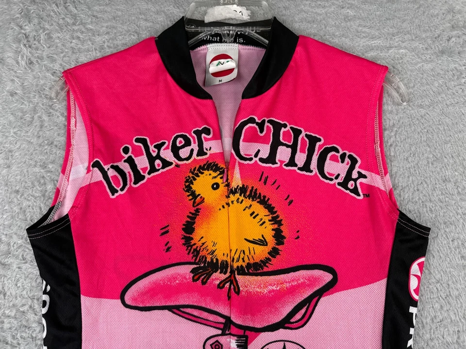 Camiseta de ciclismo World Jerseys para mujer mediana rosa sin mangas motociclista chica 1/2 cremallera polietileno Foto 4 de 4