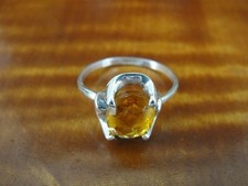 Bright Amber Color Stone Size 7 1/4 Sterling Silver 925 Ring