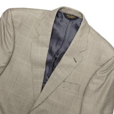 Jos A Bank Signature Blazer Mens Large Beige Check Silk Wool Sport Coat Jacket