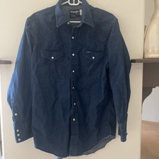Vintage Wrangler Western Shirt Denim Pearl Snap Size 16 1/2 X 33 Men