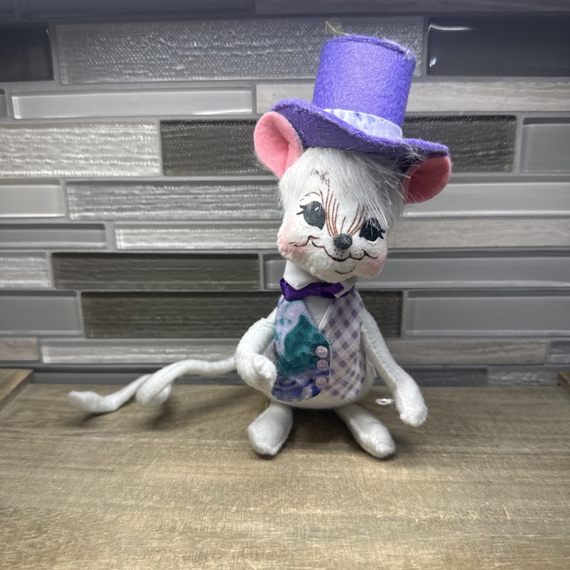 Annalee Easter Spring Parade White Mouse In Purple Vest & Hat 7" Posable Doll
