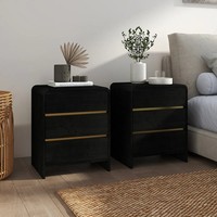 Pair of Black 3 Drawer Bedside Tables - Meridian Black Range