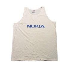 Vintage Nokia Logo Tank Top Anvil Mens XL Cream Cotton Sleeveless Tech Shirt