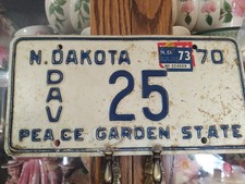 North Dakota License Plate 2 Digit Disabled Veteran # 25 Low Numbered ND Plates