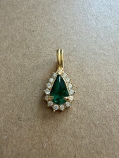 Roman Green Teardrop Pendant Gold Tone Rhinestone Halo Enhancer Clip Charm