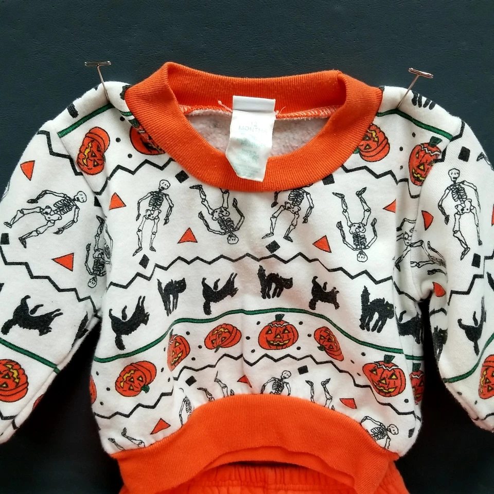 Y2K Okie Dokie Orange/White Halloween 2PC Sweatsuit Set Size 12 Months - Image 2 of 4