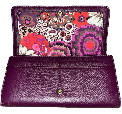 Vera Bradley Clutch Diamond Quilted Leather Purple Wallet Vibrantly Lined