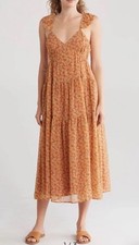 Madewell Floral Georgette Ruffle-Sleeve Tiered Midi Dress Daisy Meadow Size 14