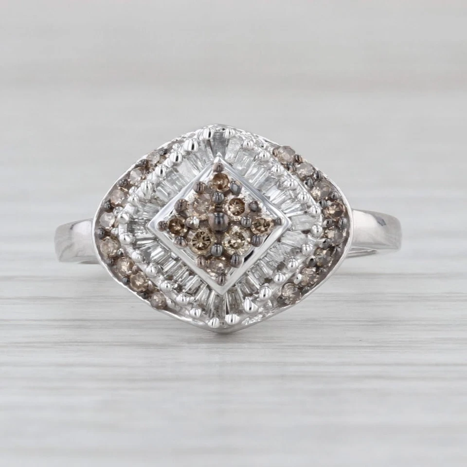 Anel de noivado de ouro branco 10k cluster de diamante champanhe 0,52 ctw tamanho 7 - Imagem 2 de 4