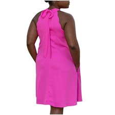 Loveriche Womens Medium Hot Pink Mini Dress Scalloped Edge Halter Tie Back NWT