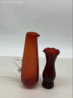 Anchor Hocking Ruby Red Ruffled Vase & Red Glass Pitcher Set Vintage 2 Piece