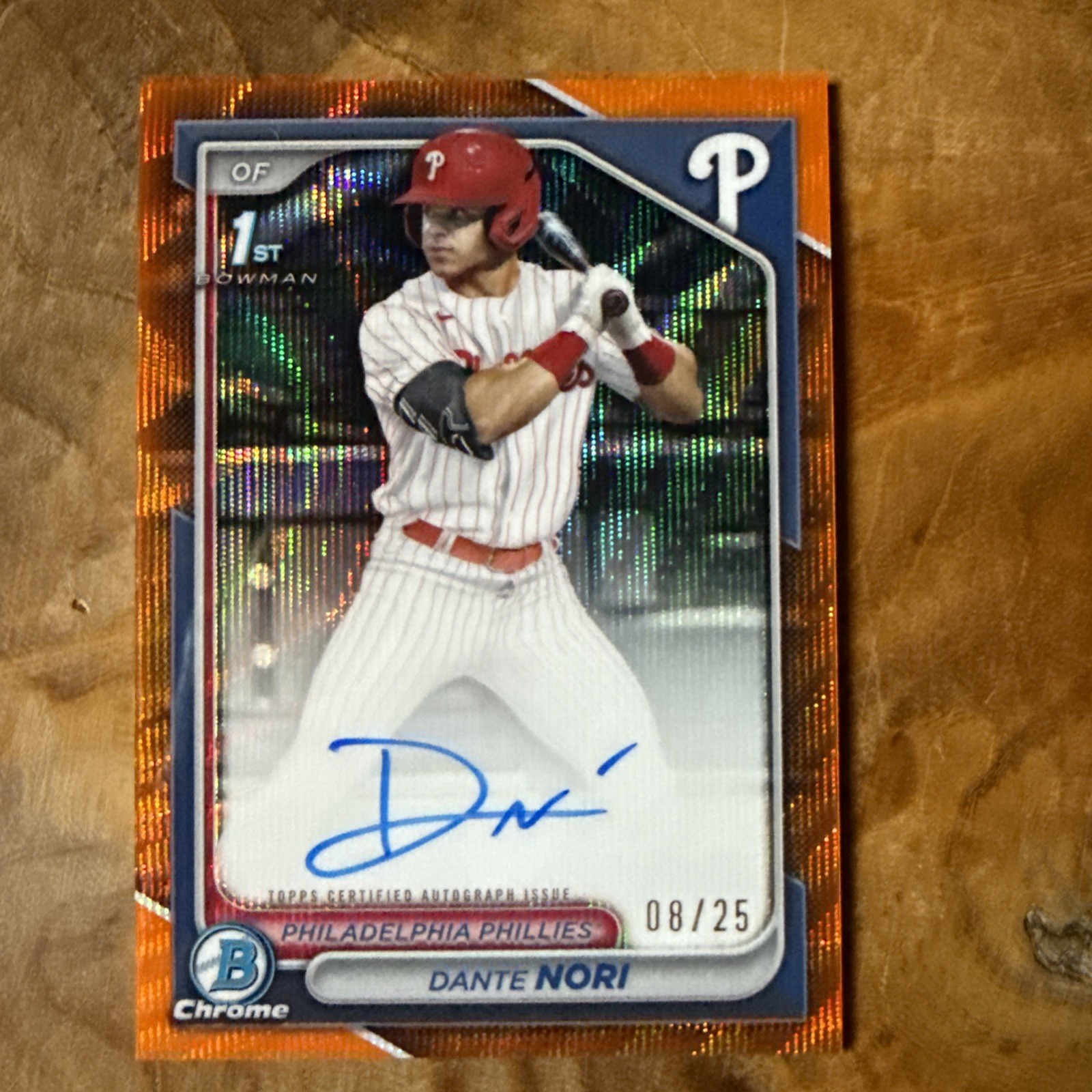 2024 Bowman Draft Chrome Auto 1st Dante Nori Orange Wave Refractor /25