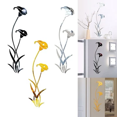 3D Miroir Fleur Art Amovible Acrylique Wall-Sticker D��calque Murale Maison - Photo 1/4