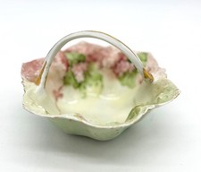 Hand-Painted Porcelain Basket With Floral Design & Handle Signed S. Tossy