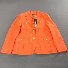 Lauren Ralph Lauren Wool-Blend Herringbone Blazer Womens Size 14 RCH Peach Coat 