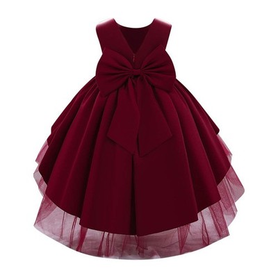 Baby Mädchen Kleinkinder Elegant Ärmellos V-Ausschnitt Bowknot Satin Formell