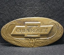 XD23178 VINTAGE 1970s  CHEVROLET  AUTOMOBILE ADVERTISEMENT BRASS BELT BUCKLE