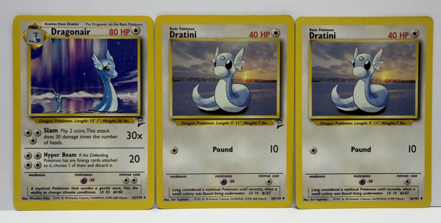 Pokemon TCG: Dragonair 22/130, Dratini 38/130 Base 2 & Dratini 26/102 Base Set