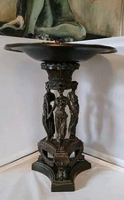 Vintage Bronze Tazza Centerpiece Dish w/ 3 Figural Art Deco Nouveau Women 14”