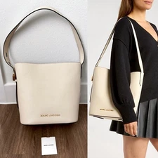 ✨New MARC JACOBS Drifter Leather Large Bucket Shoulder Bag Marshmallow Cream