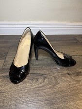 Via Spiga Black Patent Leather Criss Cross Open Toe Heel Pumps Size US 7M