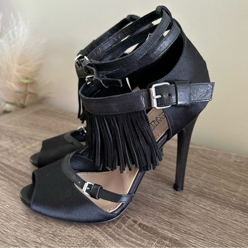 GIAMBATTISTA VALLI Leather Suede Fringe Ankle Strap Heels Sandals 6.5 Mobwife - Picture 4 of 15