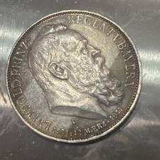 1911-D  German Empire 3 Drei Mark Silver Coin Lvitpold Prinz Bayern