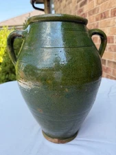 Antique Mediterranean LARGE Pottery Green Glaze Earthenware Olives/Oil Jar Vase