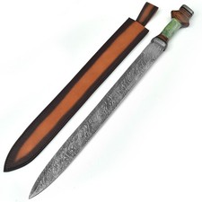 Medieval Roman Era Damascus Steel Gladiator Spatha Sword With Leather Sheath