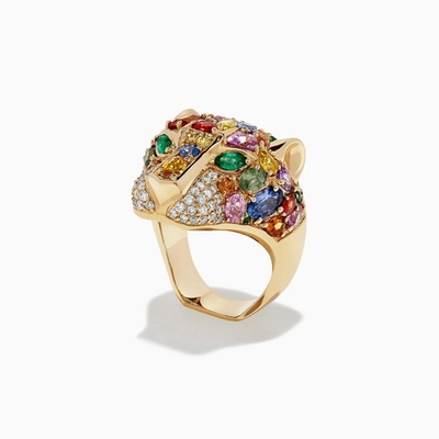 #ad Watercolors 14K Gold plated Multi SapphireDiamond amp; Emerald Panther Ring $299.00