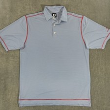 FootJoy FJ Mens Large Blue White Stripe Polo Golf Shirt