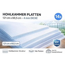 Doppelstegplatte 14x Gewächshausplatte Hohlkammerplatte Polycarbonat Stegplatte