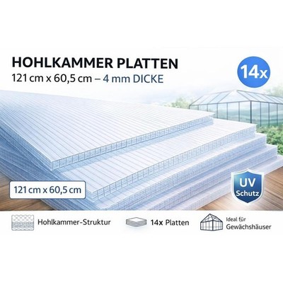 Doppelstegplatte 14x Gewächshausplatte Hohlkammerplatte Polycarbonat Stegplatte