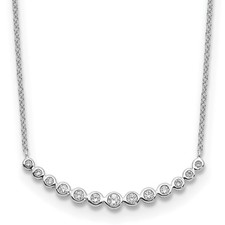14K White Gold 1/4Ct Round Cut Lab Grown Diamond Curved Bar Pendant Necklace 18"