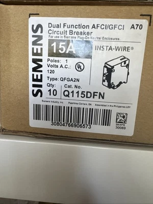 Siemens 10 Pack Q115DFN 15A AFCI/GFCI Dual Function Circuit Breaker 1-pole NEW