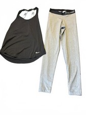 Nike Pro Gray Leggings and Black Tank Top Athletic Set