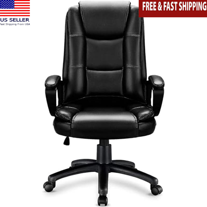Computer Desk Chair Office Adjustable Lumbar Support Executive Leather Chair US-image