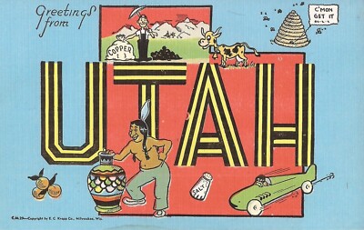 LARGE LETTER - UTAH - bee hive, salt, mining - pottery - box car