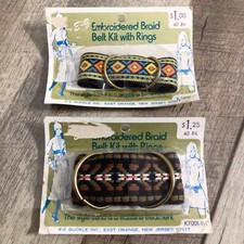 Vintage E-Z Embroidered Braid Belt Kit with Rings Lot of 2