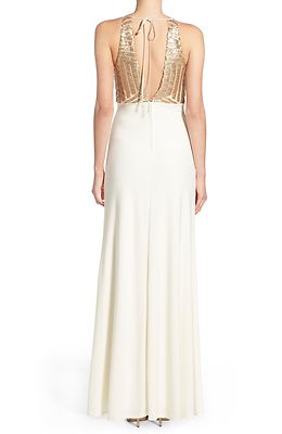 NEW STEPPIN OUT Sequin Halter GOWN DRESS SIZE 5 (2) IVORY GOLD NORDSTROM |  eBay