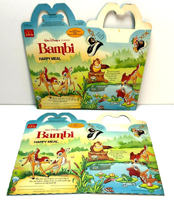 Two (2) 1988 DISNEY'S CLASSIC BAMBI UNUSED MCDONALDS HAPPY MEAL CARTONS! Thumper